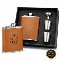 Ensemble de flacons personnalisés avec gobelet doseur et entonnoir, 8 oz, en acier inoxydable gravé sur mesure, avec étui en cuir, coffret cadeau pour hommes et maris