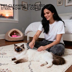 Peine portátil de doble cara para perros de alta calidad, peine para mascotas antipiojos y antipulgas de acero inoxidable con función de autolimpieza - Product Image 2