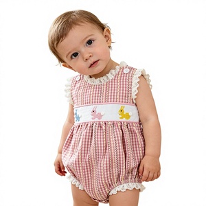 Yihui Çok Satan Toptan Hemen Gönderilebilir El İşçiliği İşiyle İşlenmiş Kolsuz Kız Çocuk Pijama Tulumu Yeşil Ekose Gizem Kutusu Bebek Bodysi - Product Image 1