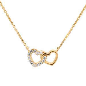 Nuova Collezione Gemnel: Collana con Pendente a Doppio Cuore Intrecciato in Argento 925 Placcato Oro con Diamanti - Product Image 1