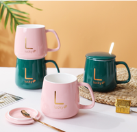 Mug à café en céramique écologique de Noël avec couvercle et cuillère, design moderne, tasse à lait pour la maison, ensemble cadeau pour mariage