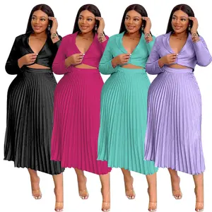 ZIYA A09S106 New Sexy V-neck Long Pleated Skirt Dress Suits For Women