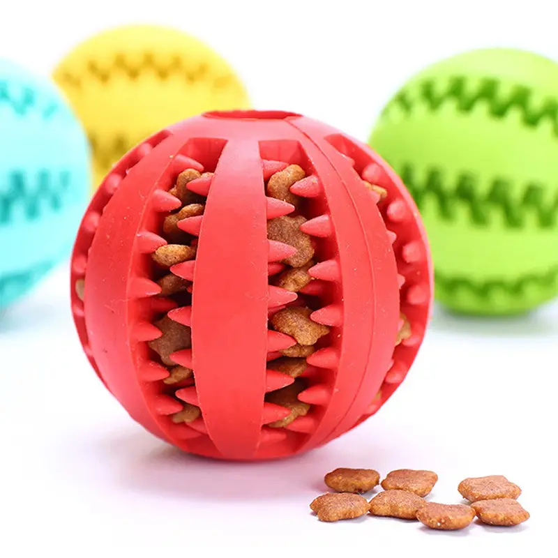 Dog Feeder Pet Toy For Animals Interactive Soft Rubber Treat Ball Teeth Cleaning Natural Rubber Pet Chew Ball Treat Toy