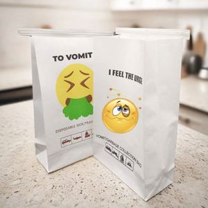 Sacs à vomir jetables personnalisés en papier pour avion, sacs de rangement pour vomissements, sacs poubelles, sacs de nettoyage, seaux à ordures - Product Image 1
