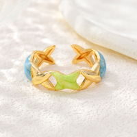 JS22 Verguld Stervormige Holle Emaille Ring Multicolor Verstelbaar Open Dames Mode Stapelbare Vinger Ringen