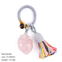 Porte-clés en pierre naturelle en forme de cœur, style bohème, breloque améthyste et quartz rose pour sac, pendentif de voiture, accessoire vestimentaire, vente en gros