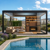 Pergola bioclimatique extérieure motorisée à lames orientables rétractables en aluminium, étanche, avec commande par application, éclairage LED pour balcon, jardin, terrasse