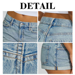 Haute qualité poids lourd été bleu clair lavé Denim matériel bouton sport femmes Jeans <span class=keywords><strong>court</strong></span> <span class=keywords><strong>Jean</strong></span> <span class=keywords><strong>Court</strong></span> Femme - Product Image 6