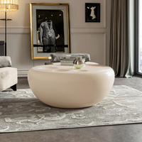 Table basse ronde en fibre de verre, style moderne minimaliste de luxe, couleur crème naturelle, meubles de salon