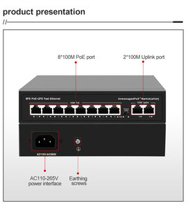 120W VLAN POE <strong>Switch</strong> with 8 <strong>Network</strong> Ports 10/100Mbps <strong>1</strong>.2Gbps <strong>Switch</strong> Capacity <strong>2</strong> Uplink Ports IEEE802.3af/at Built-in Power Supply - Product Image 3