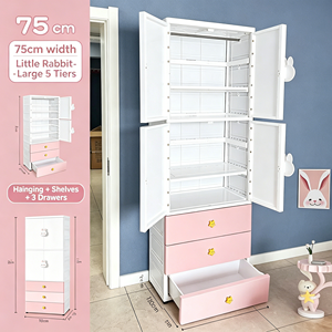 Armario Moderno y Adorable para Bebés, 2 Puertas, 3 Cajones, 2 Estantes, Barra para Ropa Extraíble, Perilla de Conejo, Armario Infantil con Cajones de Almacenamiento - Product Image 4