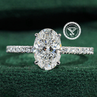 Bague de fiançailles en or blanc massif 10K/14K/18K avec diamant de laboratoire CVD/HPHT certifié IGI, taille ovale 1 carat, sertie pavé