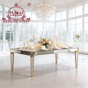 gold Stainless Steel <b>Table</b> with 6 Chairs Mirror Glass Banquet Event <b>Party</b> Dining Room Furniture for Wedding Celebration - Product Image 4