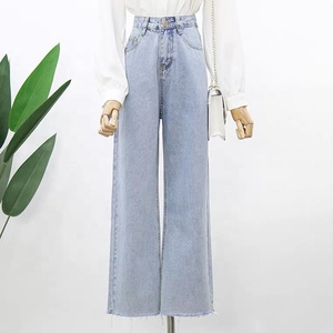 <span class=keywords><strong>Mujer</strong></span> estación independiente Otoño e Invierno lavado con agua cintura alta pantalones rotos pantalones de pierna ancha Jeans - Product Image 3