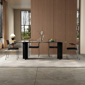 Table à manger contemporaine en <span class=keywords><strong>bois</strong></span> massif avec dessus en marbre pour <span class=keywords><strong>restaurant</strong></span>, hôtel, cuisine, villa, meubles de salle à manger modernes - Product Image 3