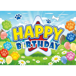Bannière de fond Joyeux Anniversaire motif patte de chiot bleu <span class=keywords><strong>orange</strong></span> pour photographie canine, décorations et baby shower sur le thème des amis canins - Product Image 5