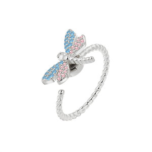 Best Selling <b>Anxiety</b> <b>Ring</b> Micro Insert Pink Blue Zirconia Copper <b>Gold</b> Plated Adjustable Girl's Insects Dragonfly Jewelry - Product Image 5