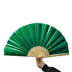 Büyük katlanır Rave ve parti el Fan bambu PVC özel el yelpaze 33cm