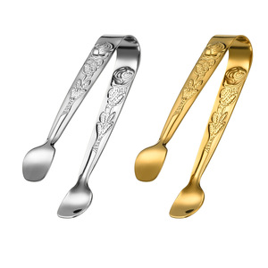 Embossed Design Stainless Steel Gold Ice <strong>Tongs</strong> Mini Metal Kitchen <strong>Serving</strong> <strong>Tongs</strong> - Product Image 5