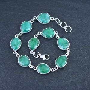 SOUMYA CREATIONS Bracelet de luxe pour femme en argent sterling 925, maillons de chaîne, serti clos, pierre précieuse en forme de goutte d'eau taille émeraude, usage quotidien - Product Image 1