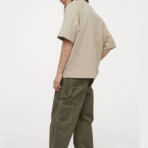 T-shirt décontracté uni en gros, coupe ample, épaules tombantes, personnalisable, en coton, pour hommes - Product Image 3