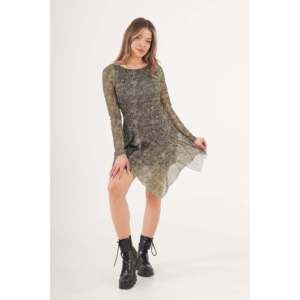 Vestido de Tul con Estampado Asimétrico para Mujer, Color Caqui, de LUSTRIN, para Venta al Por Mayor - Elegante Vestido Midi de Poliéster - Product Image 1
