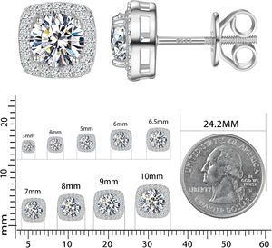Boucles <span class=keywords><strong>d</strong></span>'oreilles clous carrées en moissanite avec halo, testées au <span class=keywords><strong>diamant</strong></span>, en or blanc et argent sterling 925, bijoux fins pour hommes et femmes - Product Image 4