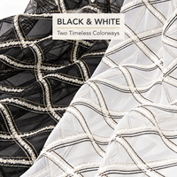 Tissu en maille brodé à motifs géométriques noir et blanc, dentelle texturée en tulle pour robe de mode, vente en gros