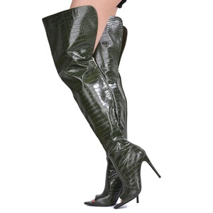 Bottes longues d'été à bout ouvert pour femme, grande taille 47, avec fermeture éclair arrière, ajustement large personnalisé, bottines au-dessus du genou, imprimé serpent, talons hauts - Product Image 4
