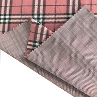 Tissu tricoté extensible jacquard à carreaux roses en gros, 92% polyester, 8% élasthanne, pour uniforme scolaire