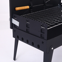 Barbecue au charbon de bois portable en acier inoxydable noir avec revêtement en poudre, pliable pour 2-3 personnes
