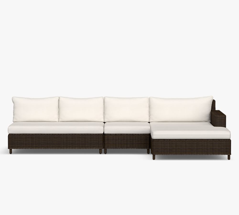 3-piece double chaise modular sofa patio furniture wicker sofa  set  armless rattan sofa set