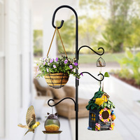 Support de jardin robuste à 4 bras avec base à 5 pointes en métal pour mangeoires à oiseaux, paniers de plantes et décorations extérieures