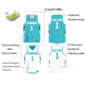 Maillot de basket-ball athlétique personnalisé Aqua White Double Side Tops - Product Image 5