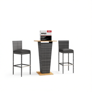 Ensemble de bar de jardin en polyrotin gris, mobilier d'extérieur moderne, table de bar durable avec deux tabourets pour usage en terrasse - Product Image 1
