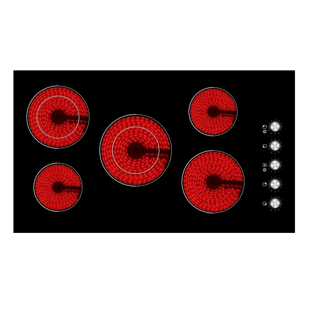 90cm 전기 5 버너 핫 플레이트 Vitro 세라믹 호브 (손잡이 제어 포함)
