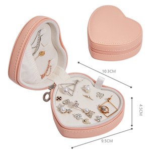 Elegant Heart Shape Leather Jewelry <b>Box</b> Portable Organizer for <b>Ring</b> Necklace Earring Storage and Travel Use - Product Image 2