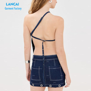 Ensemble <span class=keywords><strong>de</strong></span> vêtements <span class=keywords><strong>en</strong></span> deux pièces pour femmes, hauts <span class=keywords><strong>en</strong></span> denim d'hiver et shorts larges, personnalisés - Product Image 2