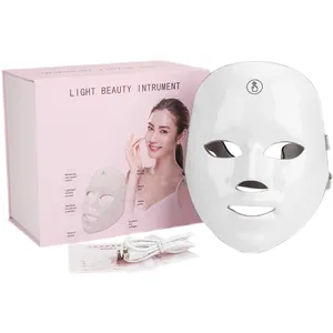 Masker Wajah LED 7 Warna, Masker Wajah dengan Leher Perawatan Wajah Terapi Kecantikan Anti Jerawat Pemutih Wajah Peremajaan Kulit