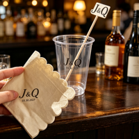 Gobelets en plastique pour mariage 50 cl 500 ml à fond rond avec serviettes imprimées, Coozie Koozies, agitateurs à cocktail