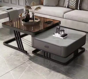 Table basse moderne convertible en pierre et verre, style luxe léger, pour petits appartements - Product Image 4