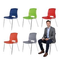 Chaises empilables légères en plastique bleu moderne pour appartement, étudiants, salle de formation, salle de sport avec patins antidérapants