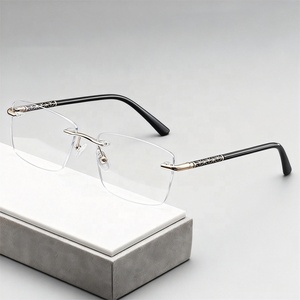 Lunettes sans monture de haute qualité pour hommes, anti-lumière bleue, alliage rectangulaire, bleu or, rétro, 2026, fabricant Qingqing, Chine - Product Image 1