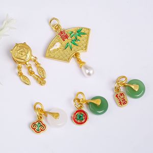 Pendentif en jade incrusté de style antique en forme d'éventail avec motif bambou pour la fabrication de bijoux DIY, accessoire unisexe - Product Image 3