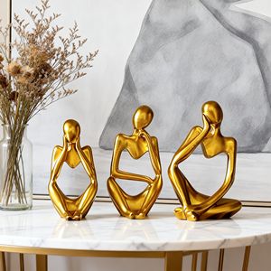 Conjunto de Esculturas de Resina Abstractas del Pensador Dorado - Adorno Moderno para Escritorio, Sala de Estar, Entrada, Mueble de TV, Estante para Vinos, Hogar - Product Image 3