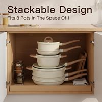 Ensemble de batterie de cuisine moderne de luxe en aluminium moulé sous pression blanc non toxique avec couvercle en verre, marmite antiadhésive et poêle à frire, compatible lave-vaisselle pour la cuisson