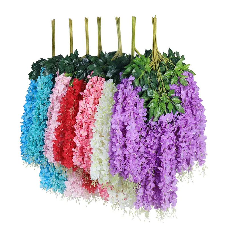 Pabrik INUNION grosir dekorasi pernikahan Tanaman rambat sutra Garland bunga Wisteria buatan, Wisteria bunga gantung