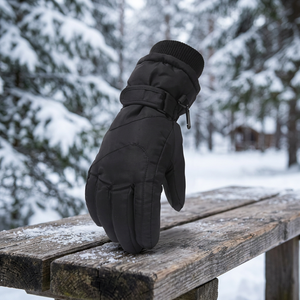 Gants de ski d'hiver unisexes, isolés, en polyester thermique, fermeture éclair sur toute la longueur des doigts, noirs - Product Image 2