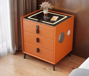 VL Modern LED Smart <strong>Bedside</strong> <strong>Table</strong> <strong>Antique</strong> Leather Wireless Charging Nightstand Bedroom Hotel Factory Sale Home Living Room - Product Image 4