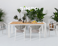Ensemble de salle à manger d'extérieur moderne haut de gamme SIMPOLIFESTYLE NOA, en aluminium et teck, extensible, résistant aux UV, pour hôpitaux et hôtels